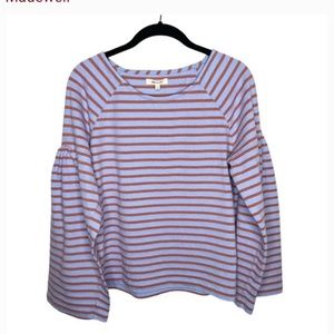 MADEWELL / Shirred Sleeve Sailor Top purple orange stripe / S